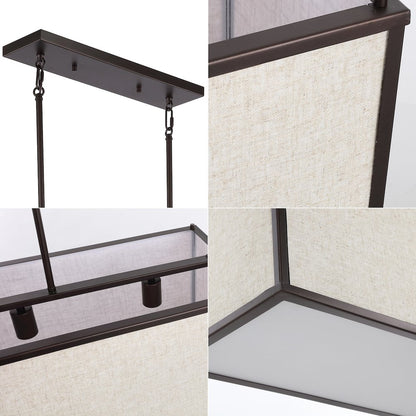 Cole Minimalist Industrial Rectangular Linen Iron Linear Led Pendant