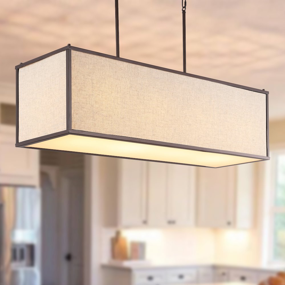 Cole Minimalist Industrial Rectangular Linen Iron Linear Led Pendant