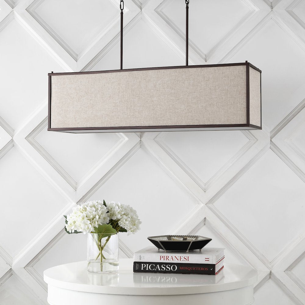 Cole Minimalist Industrial Rectangular Linen Iron Linear Led Pendant
