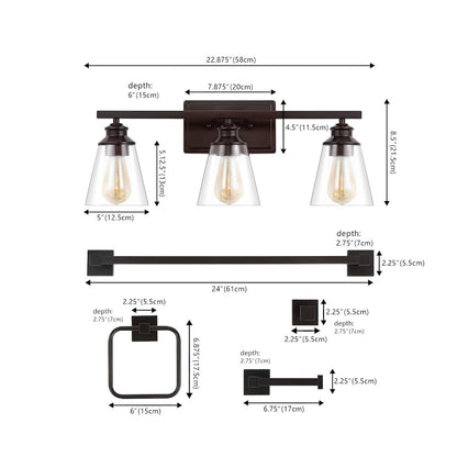 Arlo 3-Light Vintage Classic Vanity Light With Bathroom Hardware Accessory Set