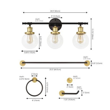 Hugo 3-Light Farmhouse Classic Vanity Light With Bathroom Hardware Accessory Set