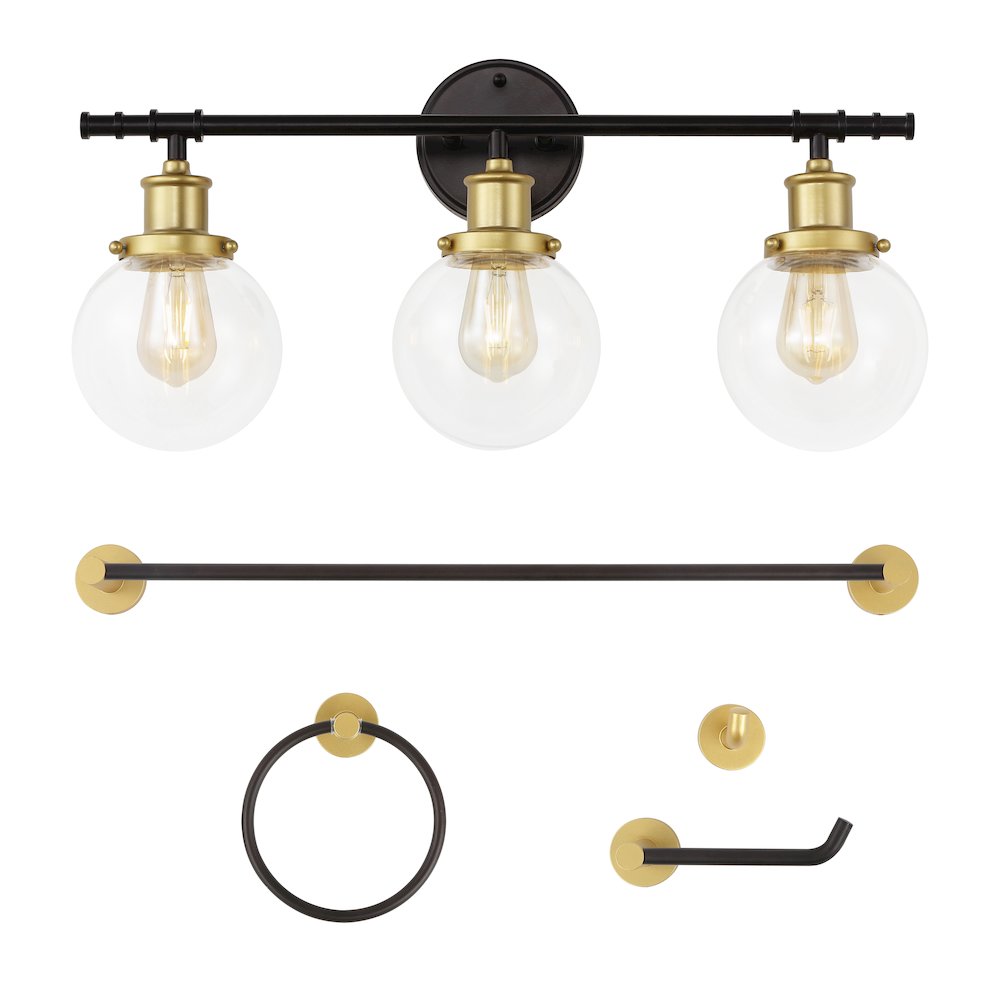 Hugo 3-Light Farmhouse Classic Vanity Light With Bathroom Hardware Accessory Set
