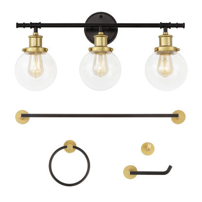 Hugo 3-Light Farmhouse Classic Vanity Light With Bathroom Hardware Accessory Set