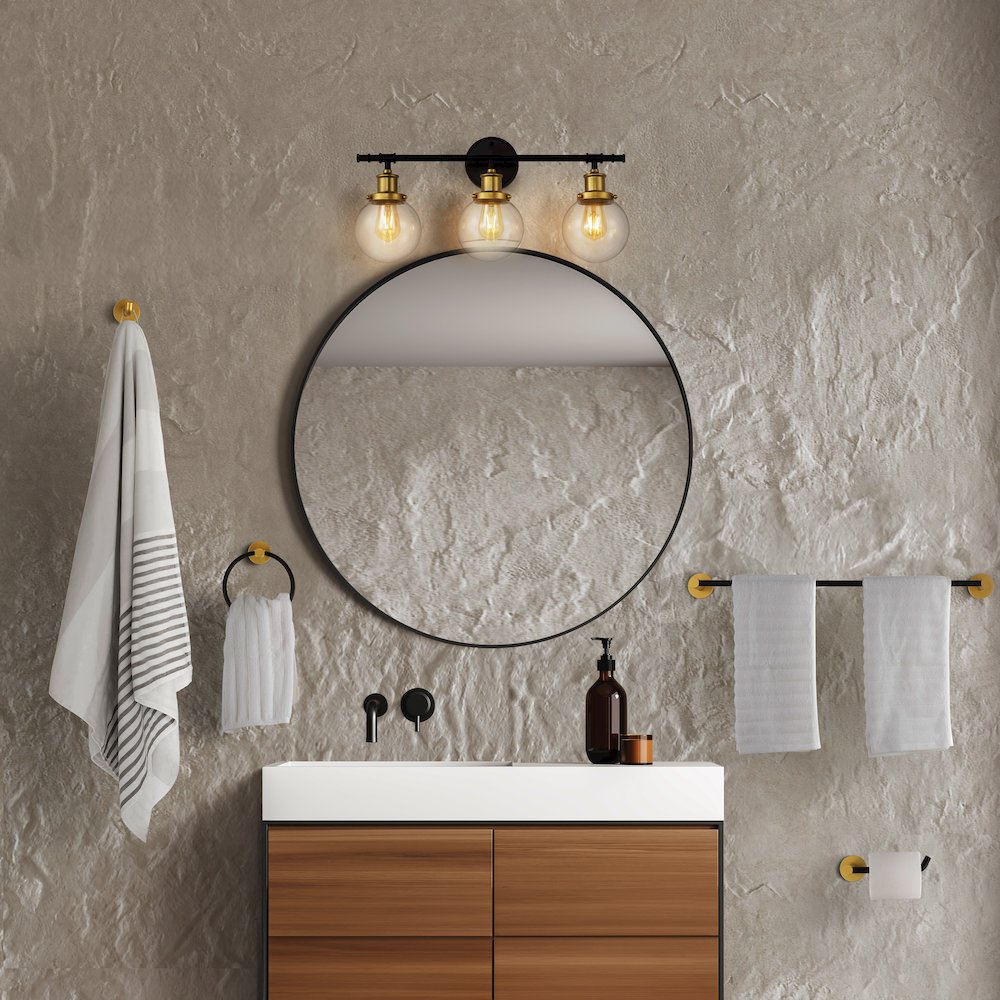 Hugo 3-Light Farmhouse Classic Vanity Light With Bathroom Hardware Accessory Set