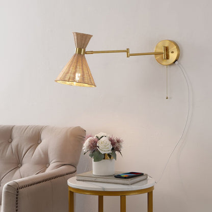 Retro Rattan/Metal Usb Charging Swing Arm Led Sconce