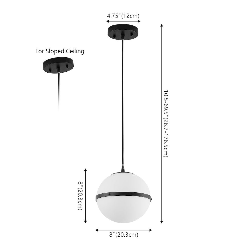 Porter 8" Modern Minimalist Globe LED Pendant Light, Black/White