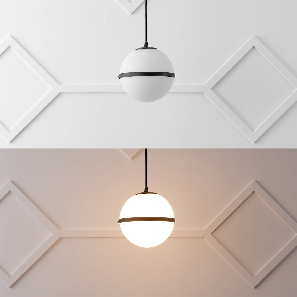 Porter 8" Modern Minimalist Globe LED Pendant Light, Black/White