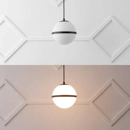 Porter 8" Modern Minimalist Globe LED Pendant Light, Black/White