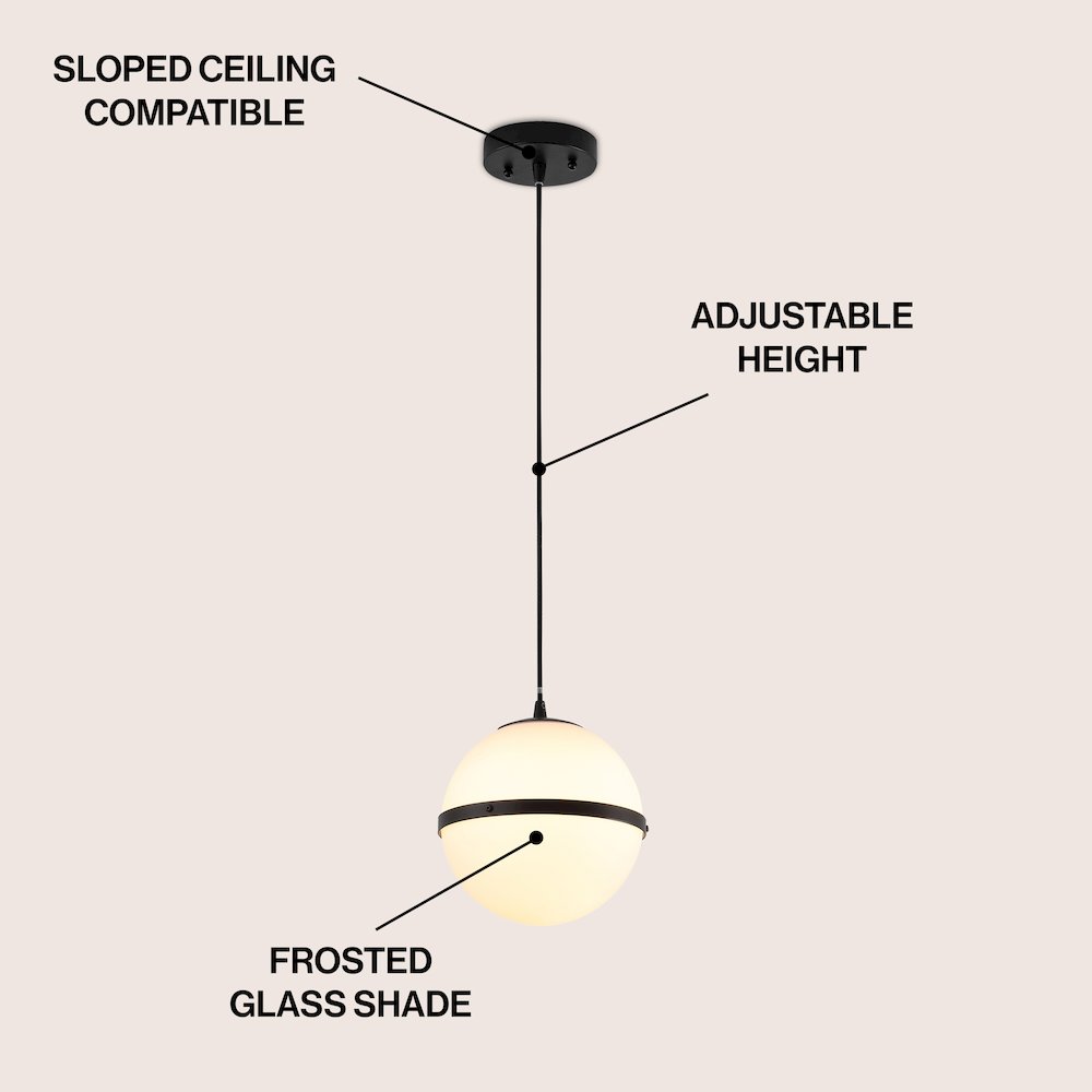 Porter 8" Modern Minimalist Globe LED Pendant Light, Black/White
