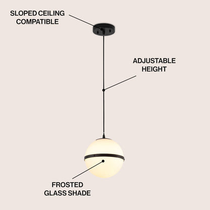 Porter 8" Modern Minimalist Globe LED Pendant Light, Black/White