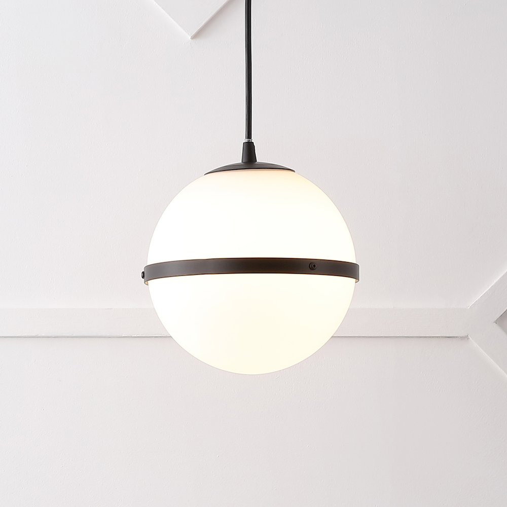 Porter 8" Modern Minimalist Globe LED Pendant Light, Black/White