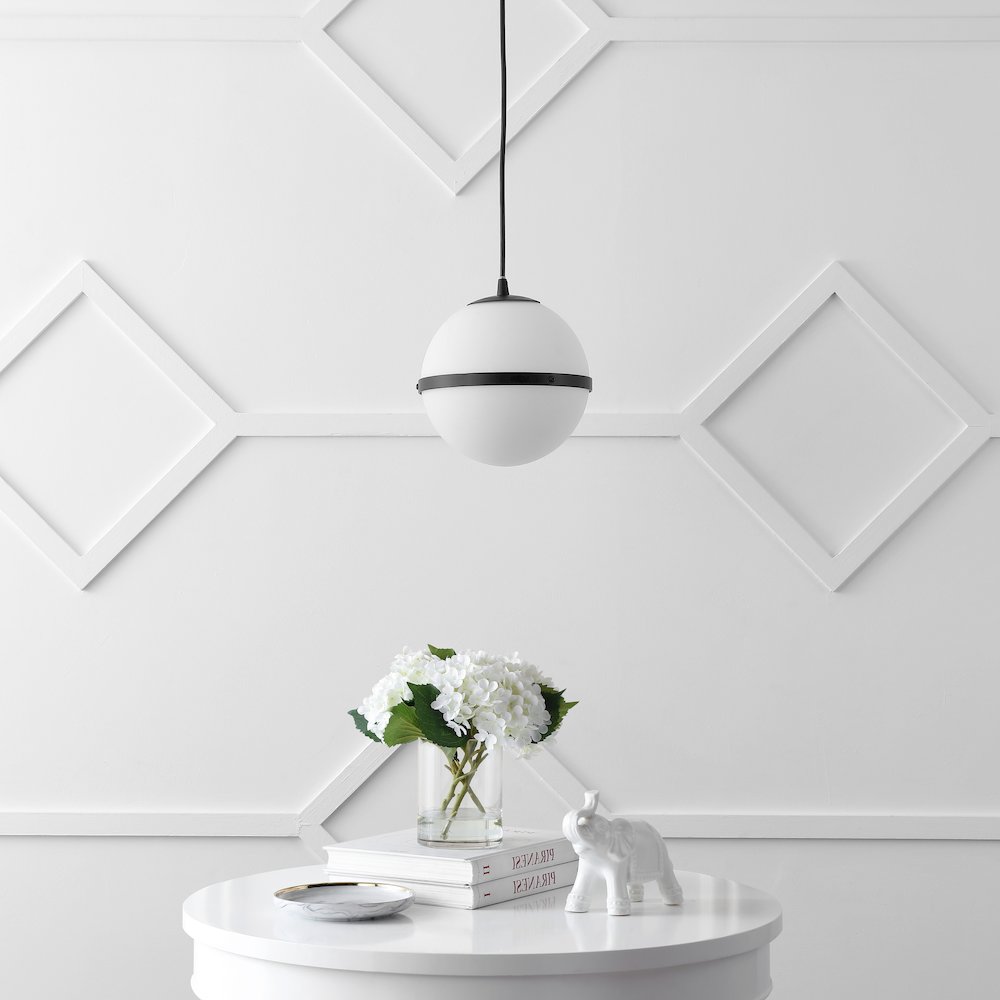 Porter 8" Modern Minimalist Globe LED Pendant Light, Black/White