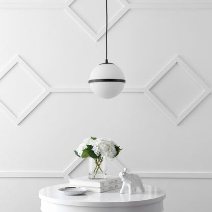 Porter 8" Modern Minimalist Globe LED Pendant Light, Black/White