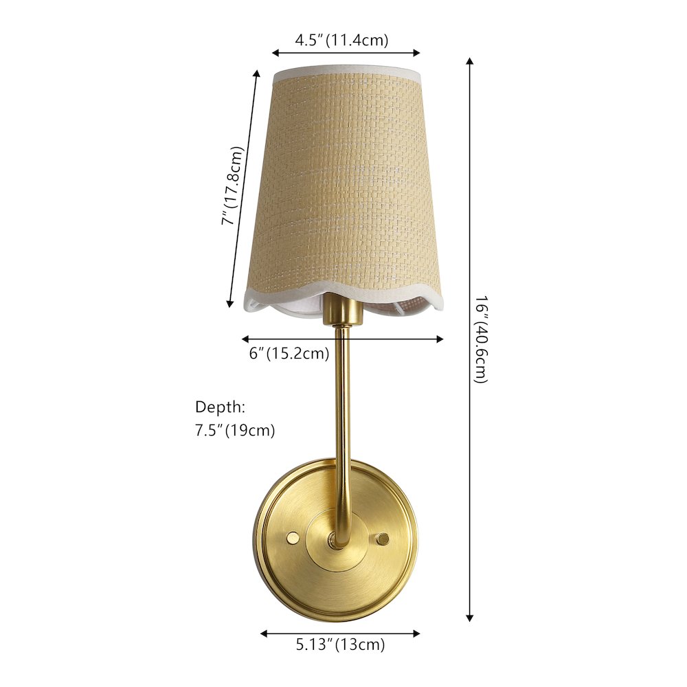 Lila 1-Light Traditional Coastal Scalloped Fabric Shade/Metal LED Vanity Light