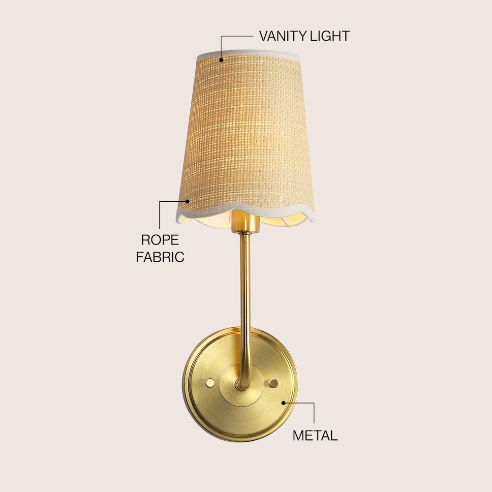 Lila 1-Light Traditional Coastal Scalloped Fabric Shade/Metal LED Vanity Light