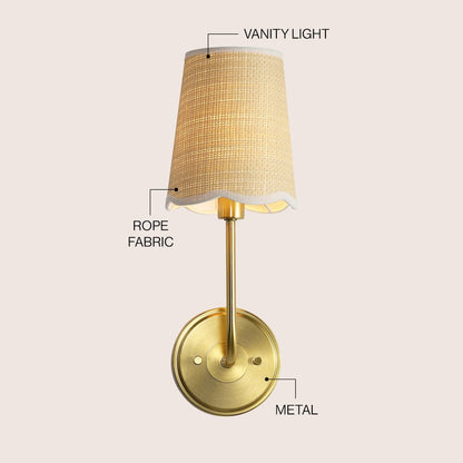 Lila 1-Light Traditional Coastal Scalloped Fabric Shade/Metal LED Vanity Light