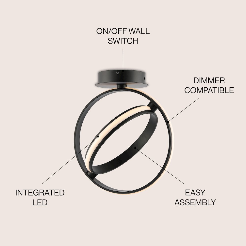 Nicole 2-Light Modern Minimalist Aluminum Ring Integrated Led Semi Flush Mount