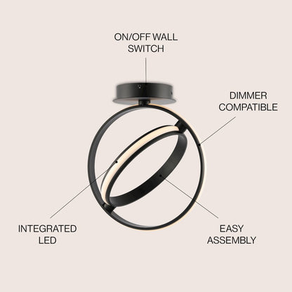 Nicole 2-Light Modern Minimalist Aluminum Ring Integrated Led Semi Flush Mount