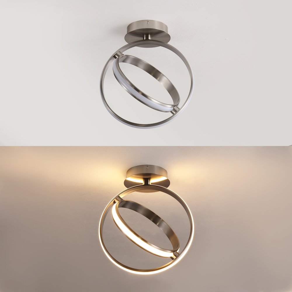 Nicole 2-Light Modern Minimalist Aluminum Ring Integrated Led Semi Flush Mount