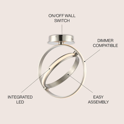 Nicole 2-Light Modern Minimalist Aluminum Ring Integrated Led Semi Flush Mount