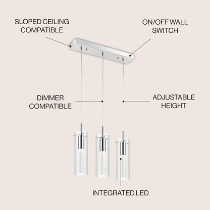 Mium 3-Light Modern Style Iron/Crystal/Glass Integrated Led Linear Pendant