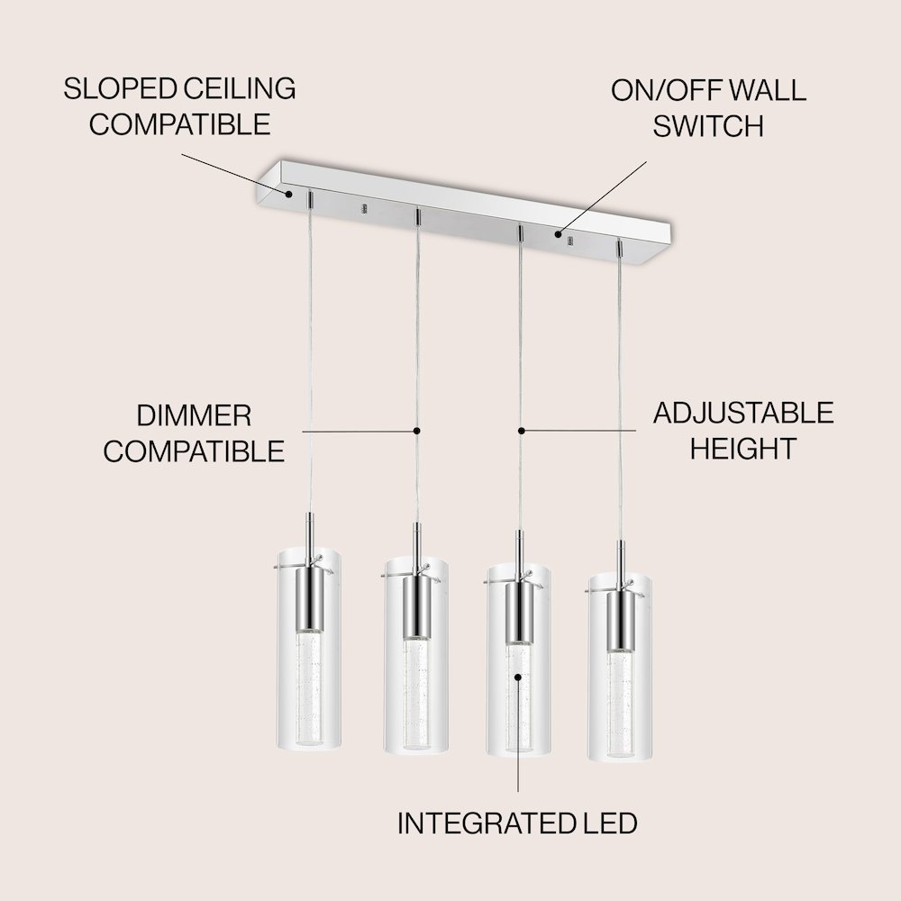 Mium 4-Light Modern Style Iron/Crystal/Glass Integrated Led Linear Pendant