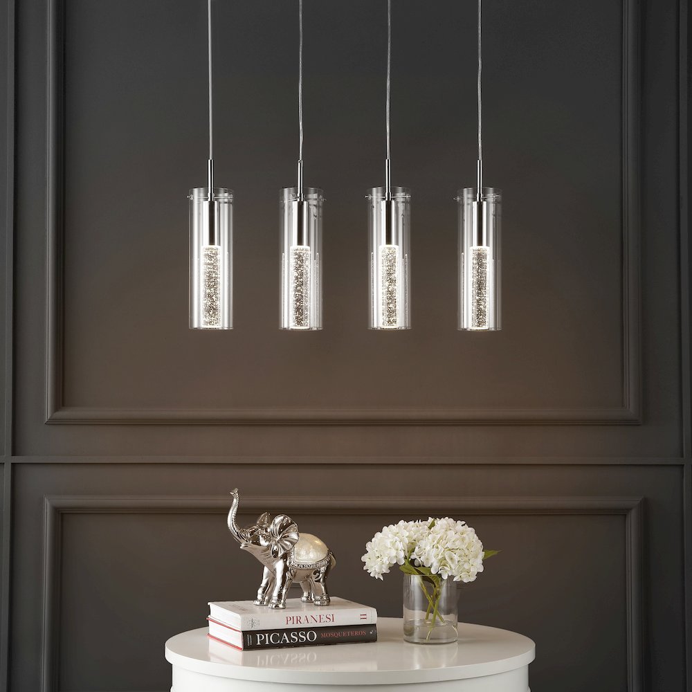Mium 4-Light Modern Style Iron/Crystal/Glass Integrated Led Linear Pendant