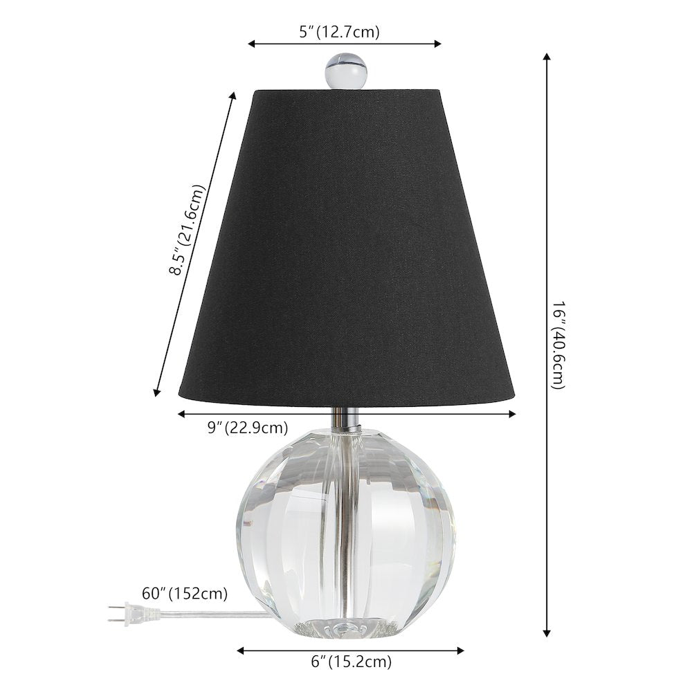 Goddard 16" Crystal Ball/Metal LED Table Lamp, Clear/Black