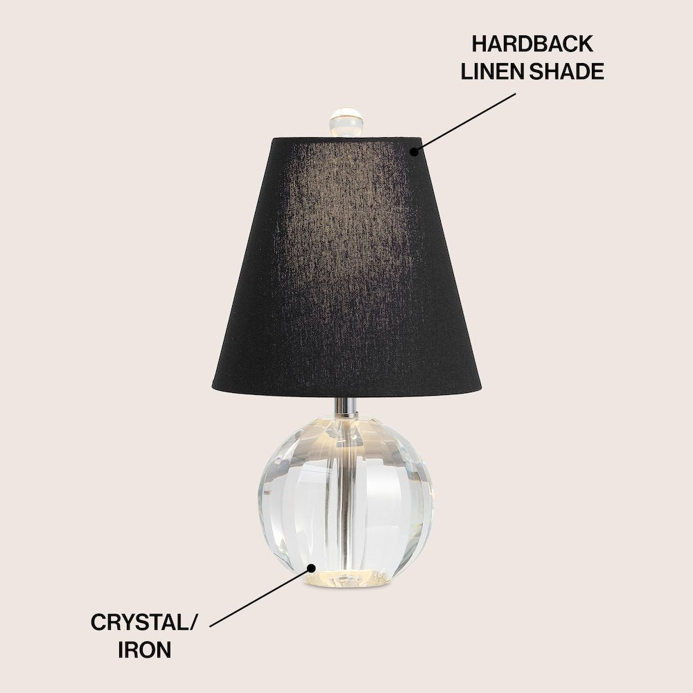 Goddard 16" Crystal Ball/Metal LED Table Lamp, Clear/Black