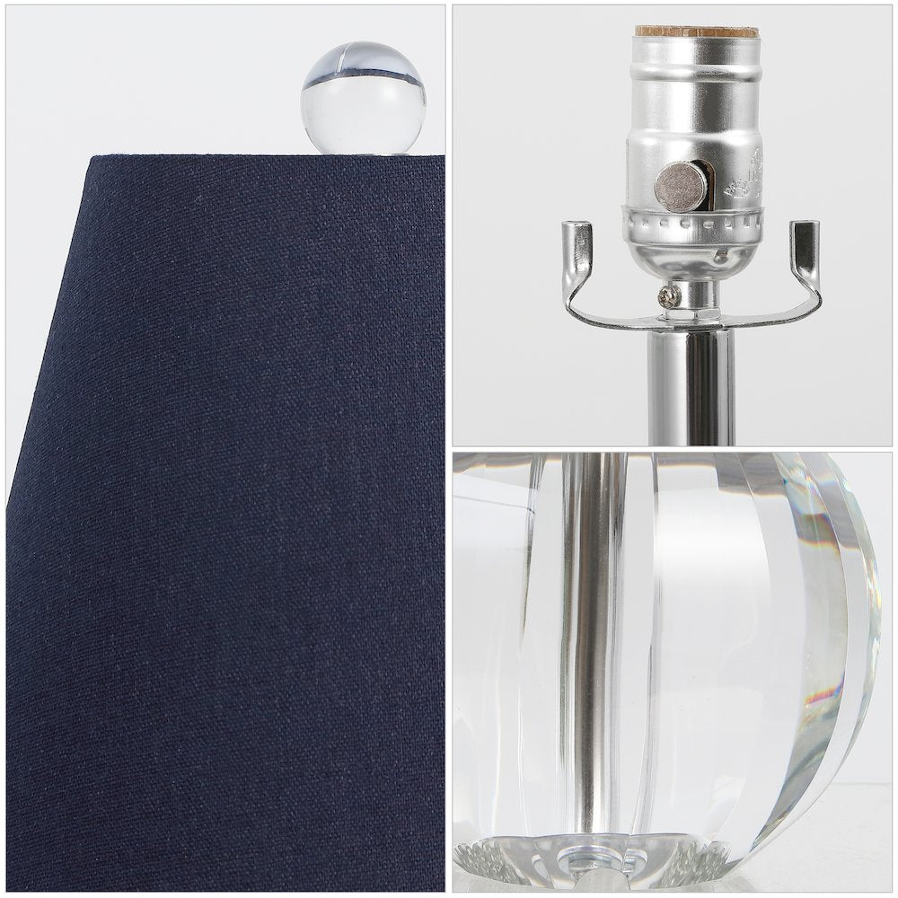 Goddard 16" Crystal Ball/Metal LED Table Lamp, Clear/Navy