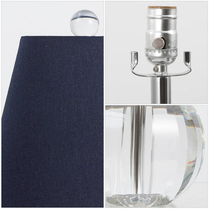 Goddard 16" Crystal Ball/Metal LED Table Lamp, Clear/Navy