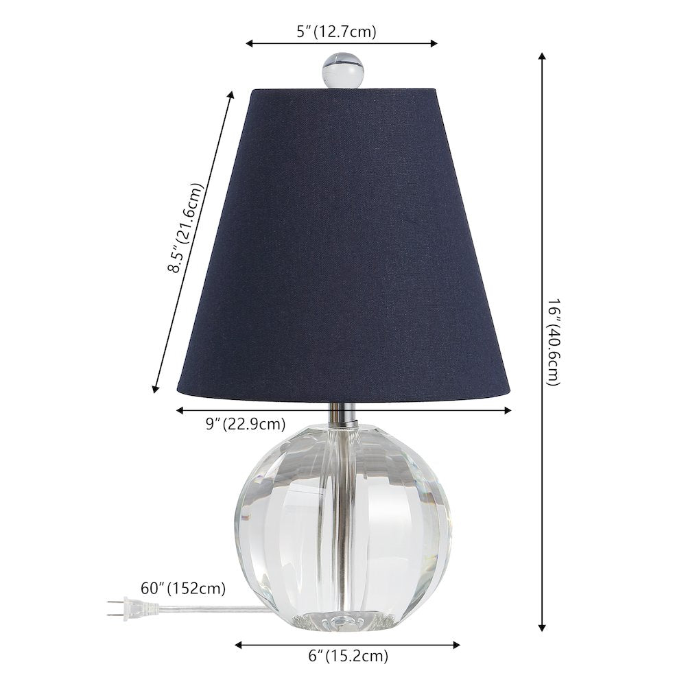 Goddard 16" Crystal Ball/Metal LED Table Lamp, Clear/Navy
