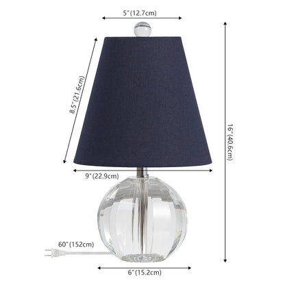 Goddard 16" Crystal Ball/Metal LED Table Lamp, Clear/Navy