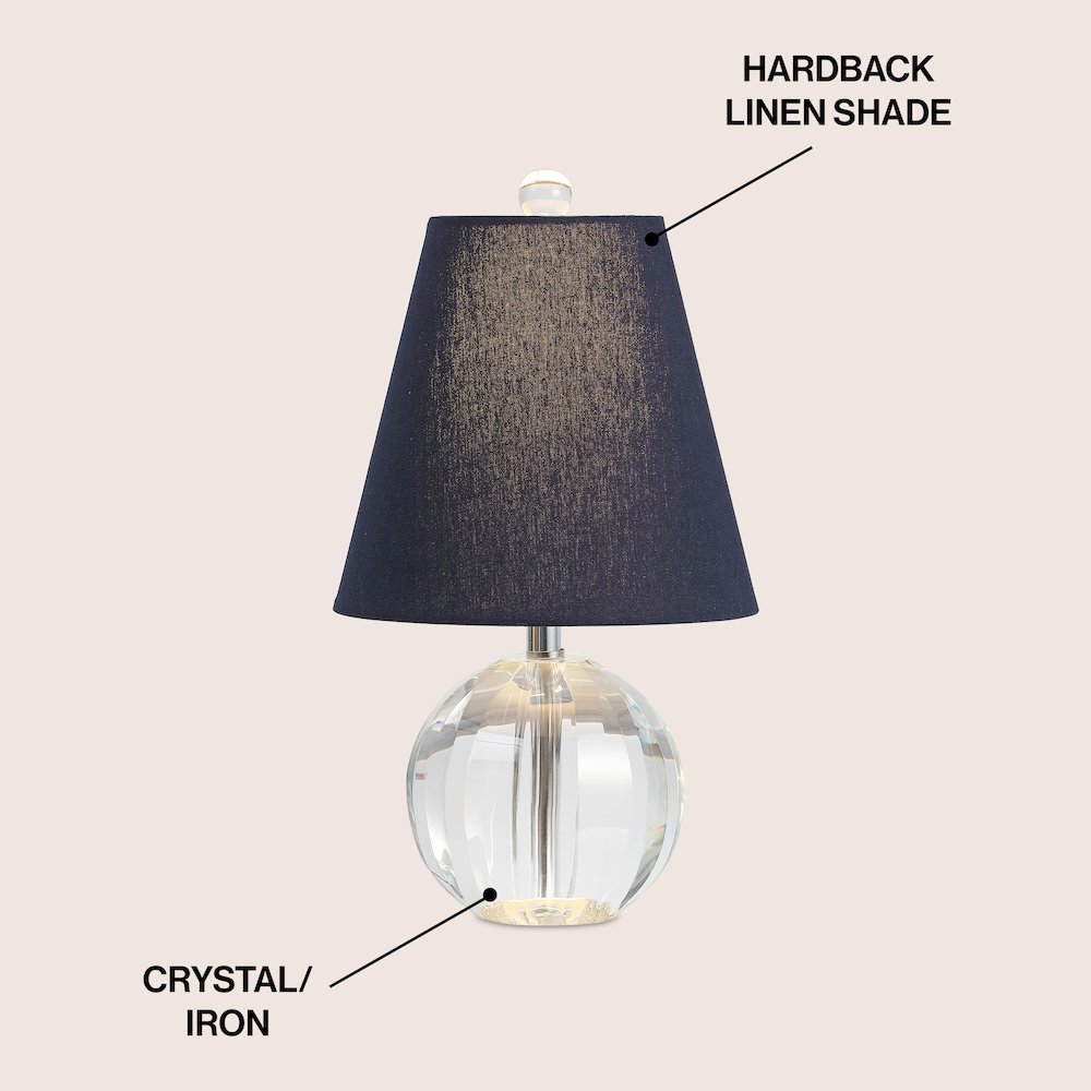 Goddard 16" Crystal Ball/Metal LED Table Lamp, Clear/Navy