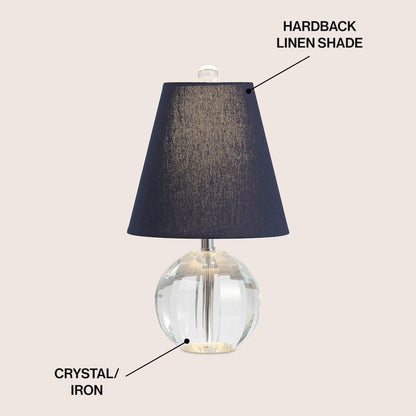 Goddard 16" Crystal Ball/Metal LED Table Lamp, Clear/Navy