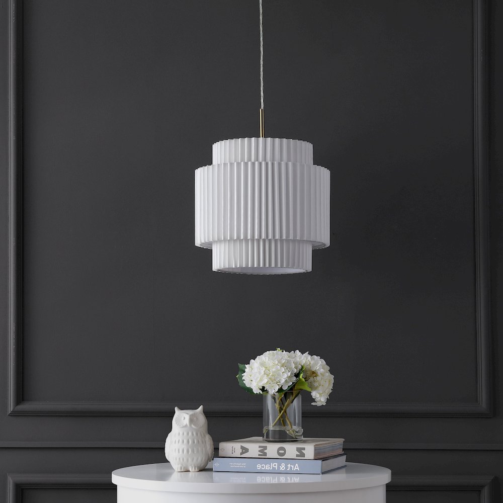 Boden 1-Light Vintage Mid-Century Iron Led Pendant With Pleated Shade