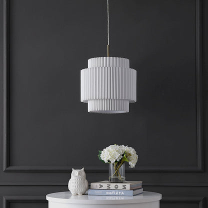 Boden 1-Light Vintage Mid-Century Iron Led Pendant With Pleated Shade