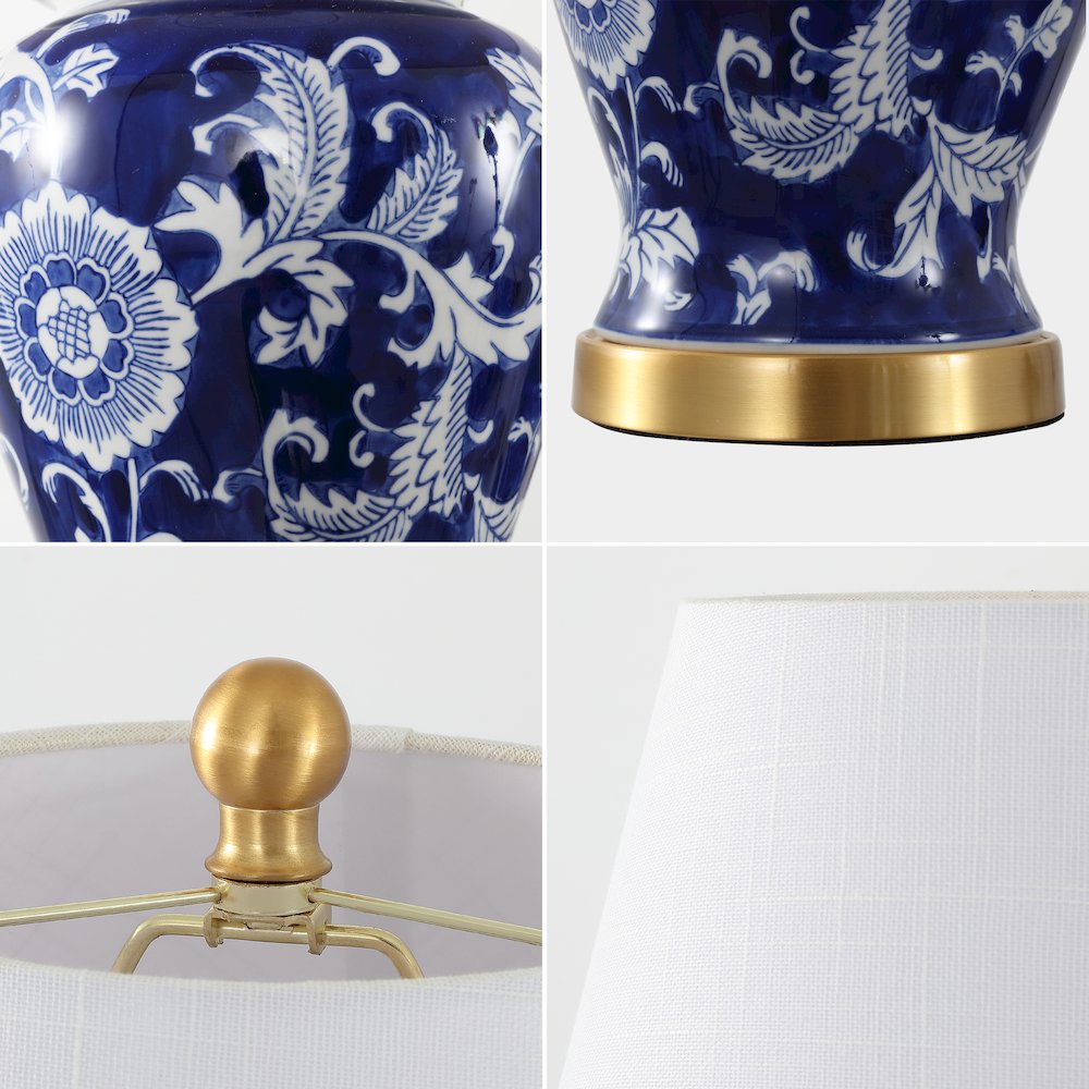 French Country Cottage Ceramic Iron Chinoiserie Ginger Jar LED Table Lamp