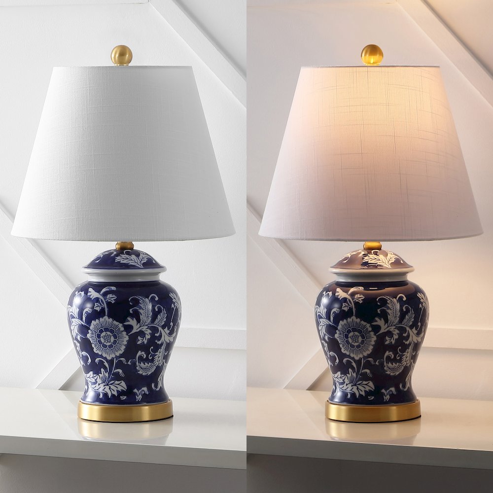 French Country Cottage Ceramic Iron Chinoiserie Ginger Jar LED Table Lamp