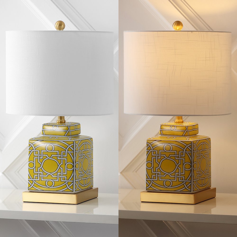 Catherine Modern Transitional Ceramic Metal Square Ginger Jar LED Table Lamp