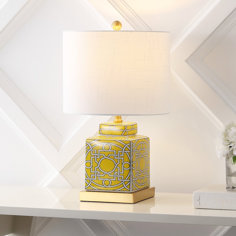 Catherine Modern Transitional Ceramic Metal Square Ginger Jar LED Table Lamp