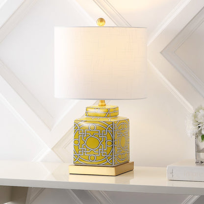 Catherine Modern Transitional Ceramic Metal Square Ginger Jar LED Table Lamp