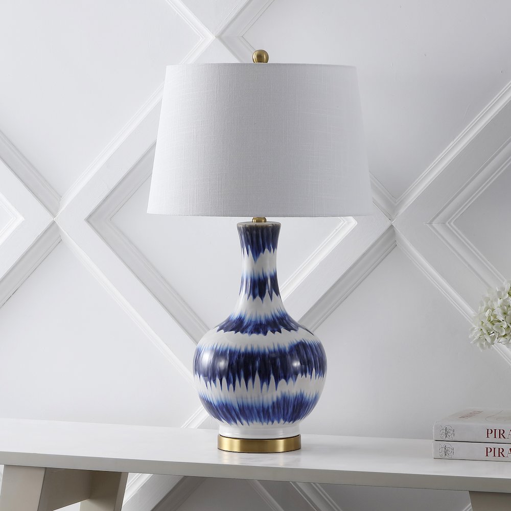 Tucker Striped Ceramicmetal Led Table Lamp