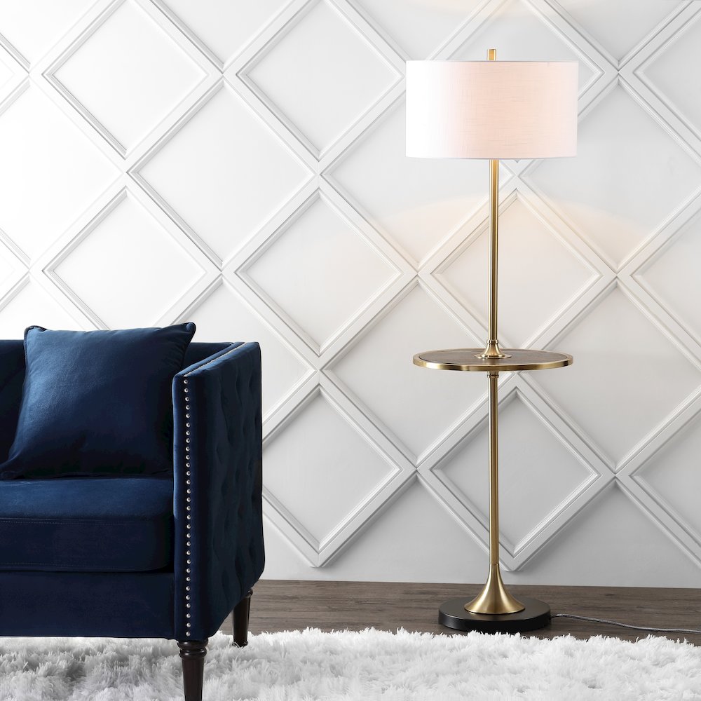 Luce Metal/Wood Led Floor Lamp With Table