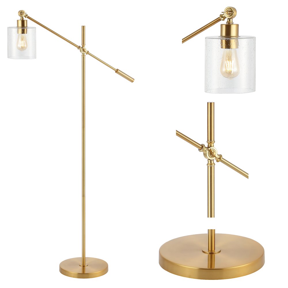Kathryn Classic Iron/Seeded Glass Adjustable Head Modern Led Floor Lamp
