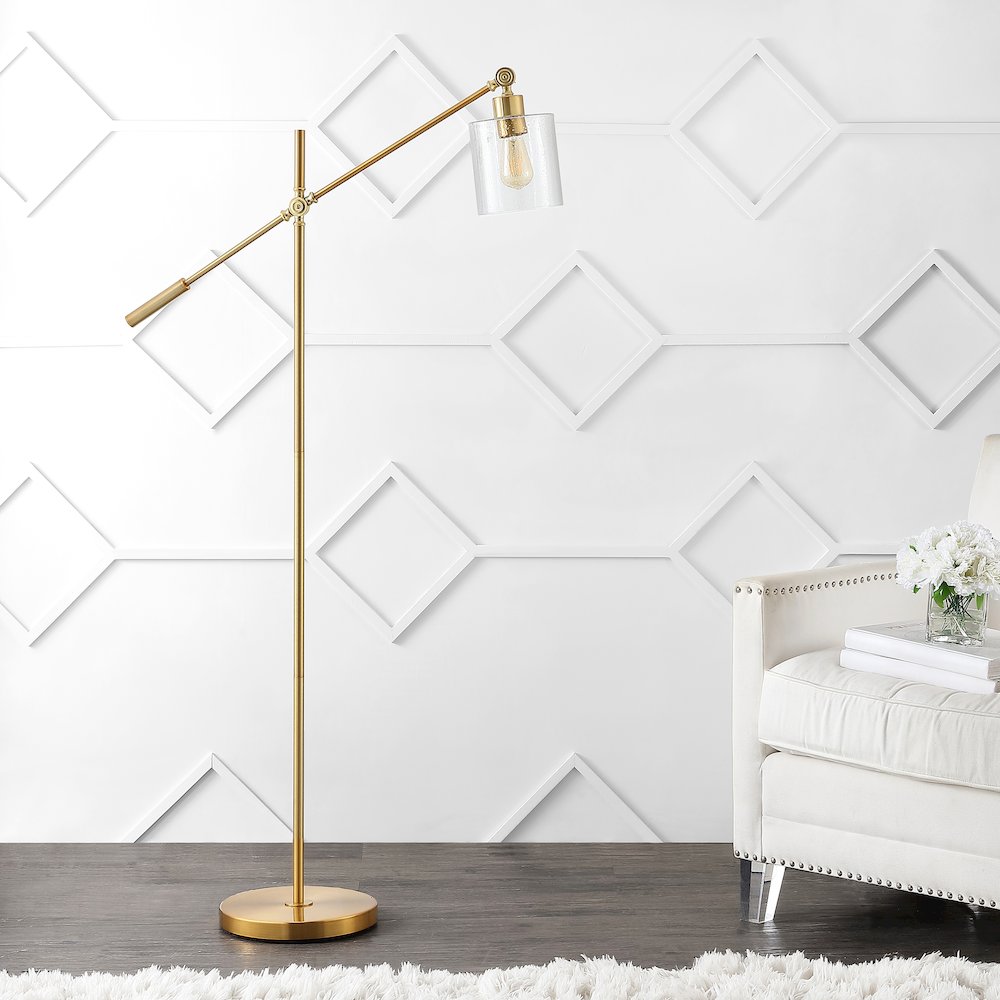 Kathryn Classic Iron/Seeded Glass Adjustable Head Modern Led Floor Lamp