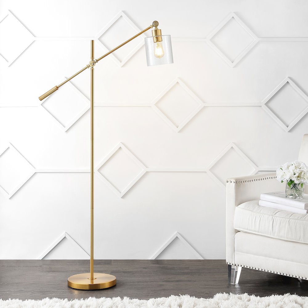 Kathryn Classic Iron/Seeded Glass Adjustable Head Modern Led Floor Lamp