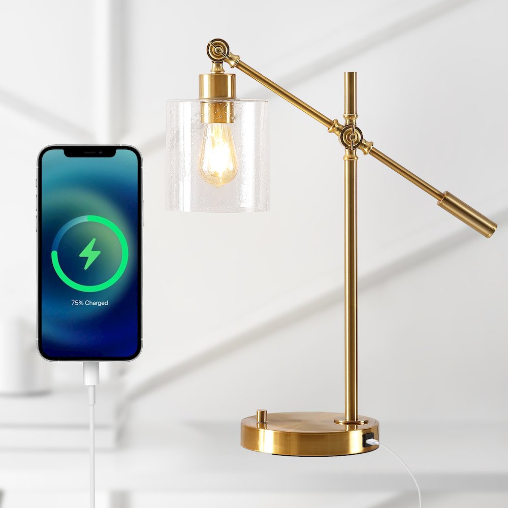 Iron/Seeded Glass Adjustable Head Modern Usb Charging Led Task Lamp