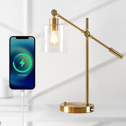 Iron/Seeded Glass Adjustable Head Modern Usb Charging Led Task Lamp