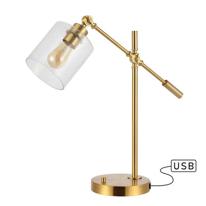 Iron/Seeded Glass Adjustable Head Modern Usb Charging Led Task Lamp
